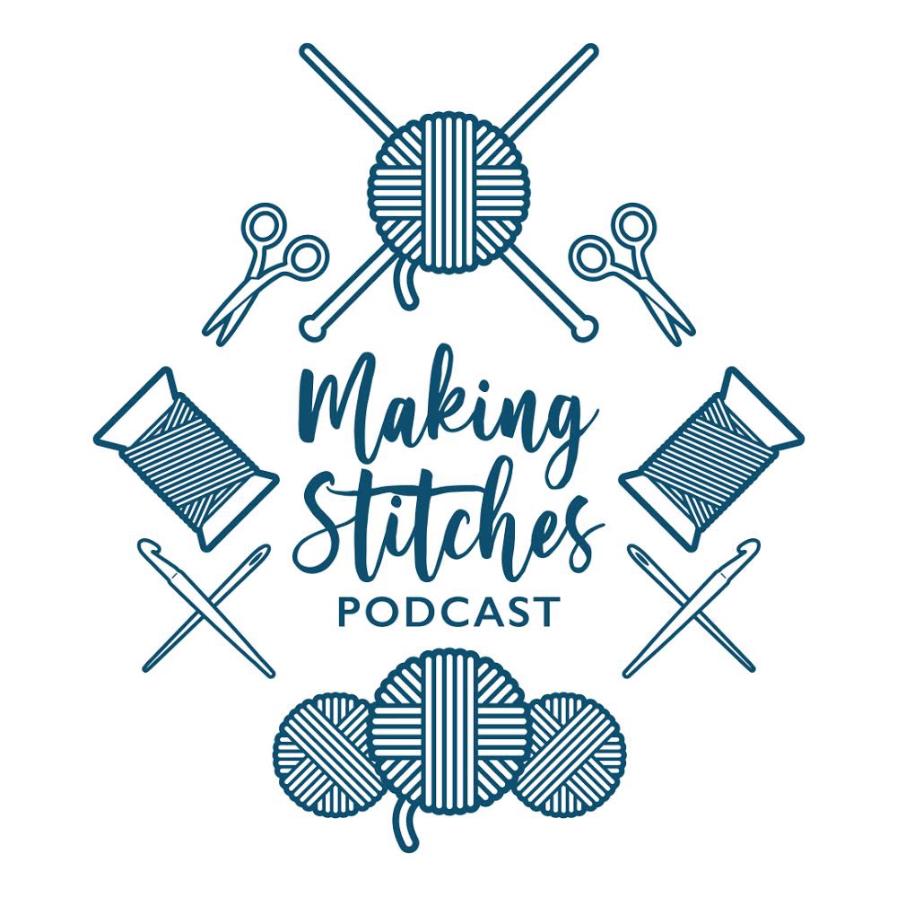 Blue logo for Making Stitches Podcast